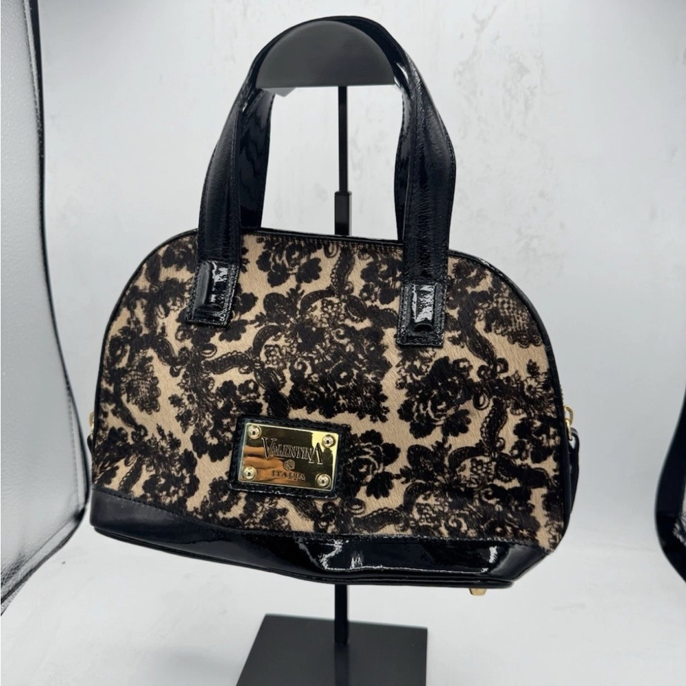 Valentina Black and Tan Satchel with Baroque Design